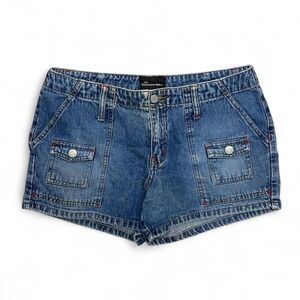 Vintage Y2K No Boundaries Blue Denim Cargo Shorts Womens Size 11‎ Red Stitch